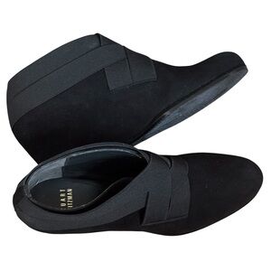 Stuart Weitzman “Be Happy” Black Suede Hidden Wedge Booties Criss Cross Size 7.5